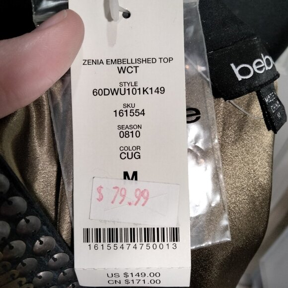 NWT Vtg Y2K Bebe Silk Embellished Top M Boho Indie Sleaze Olive Fairy Grunge - Picture 5 of 9